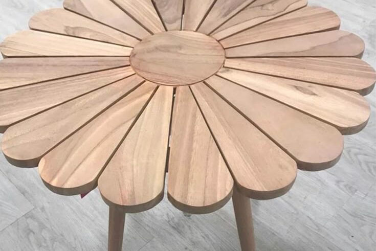 Handcrafted daisy floral shaped wooden side table for export by WWCEXP