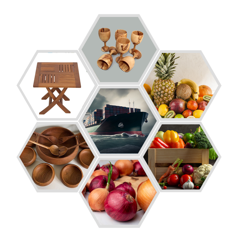 Farm-fresh red onions with vibrant purple skins presented in handcrafted wooden bowls on a rustic tray for agricultural export by WWCEXP